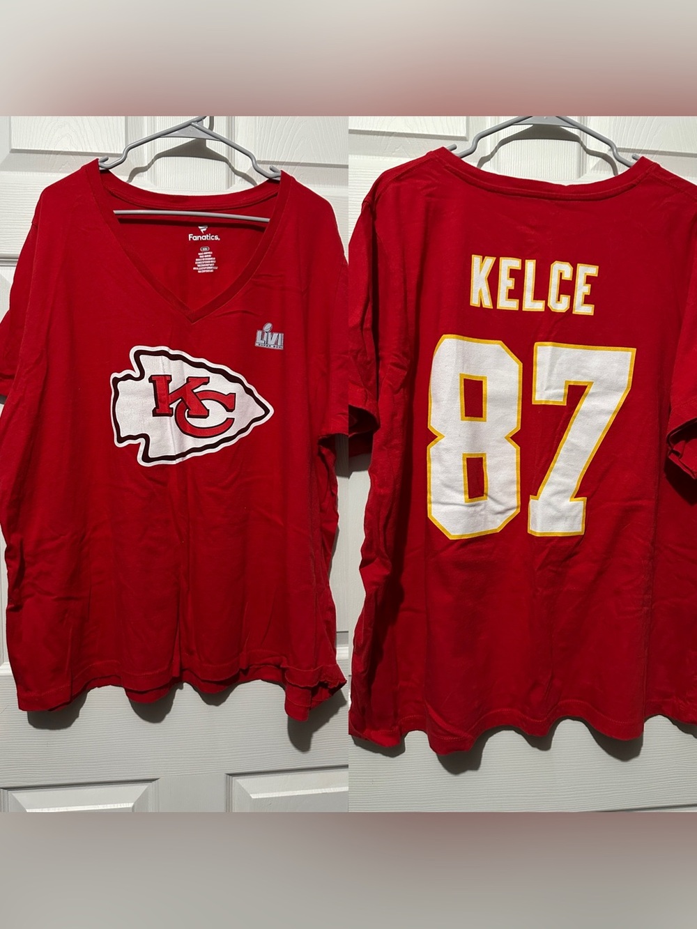 Fanatics Red Kansas City Chiefs Kelce #87 Superbowl LIVII champs V-Neck Jersey